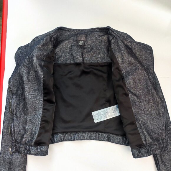 Guess Moto style jacket grey with metallic silver pattern women's size XS - Picture 3 of 11